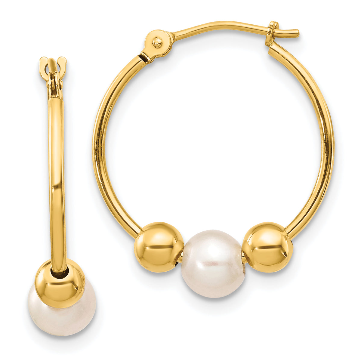 14K 5-6mm White Semi-round Freshwater Cultured Pearl Polished Hoop Earring