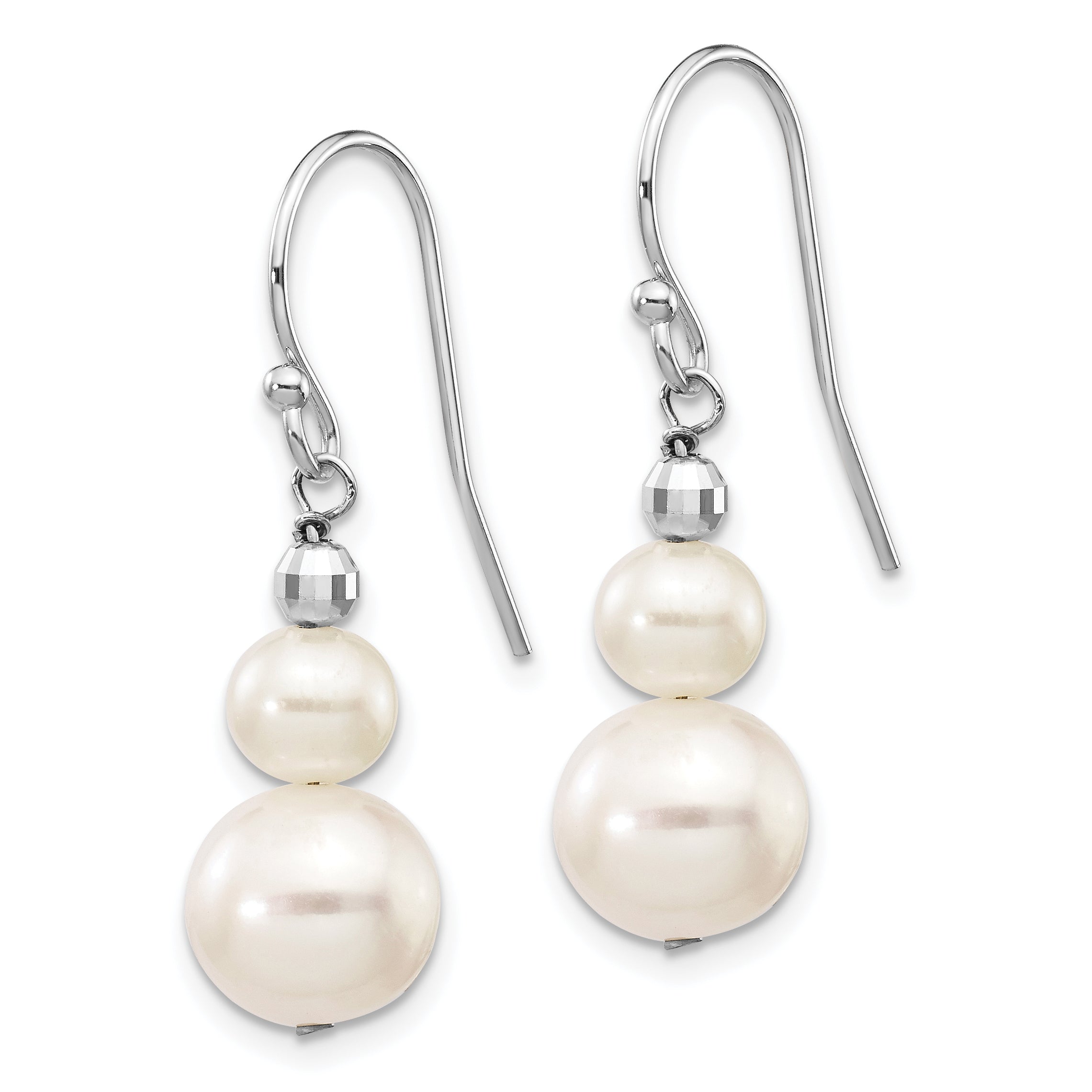 14K White Gold 6-9mm Semi-round FWC Pearl Graduated Dangle Earrings Secondary image