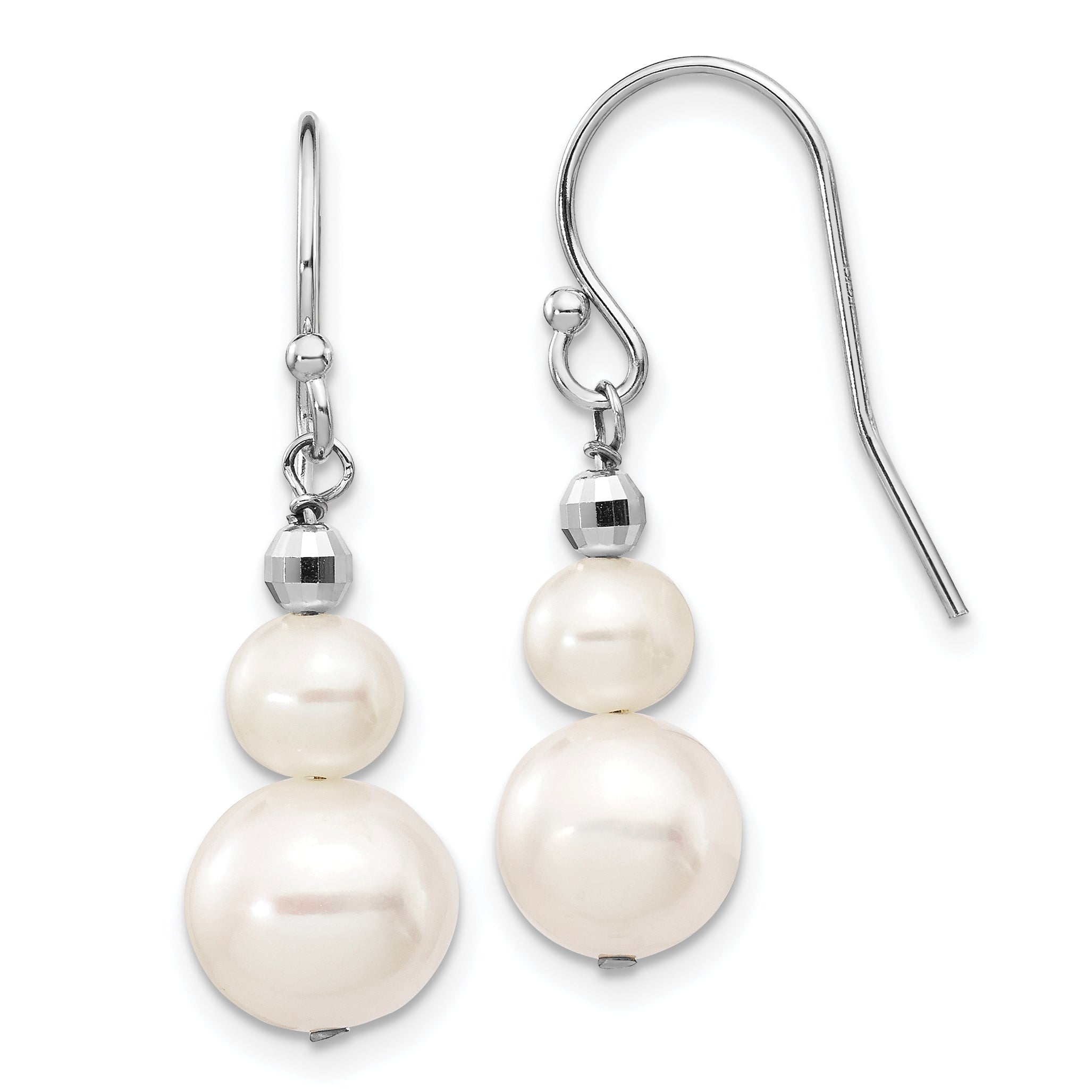 14K White Gold 6-9mm Semi-round FWC Pearl Graduated Dangle Earrings Main image