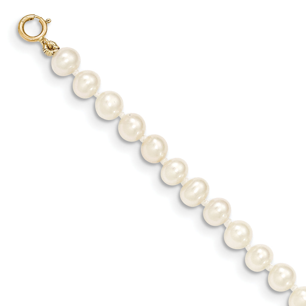 14k 4-5mm White Near Round Freshwater Cultured Pearl Bracelet