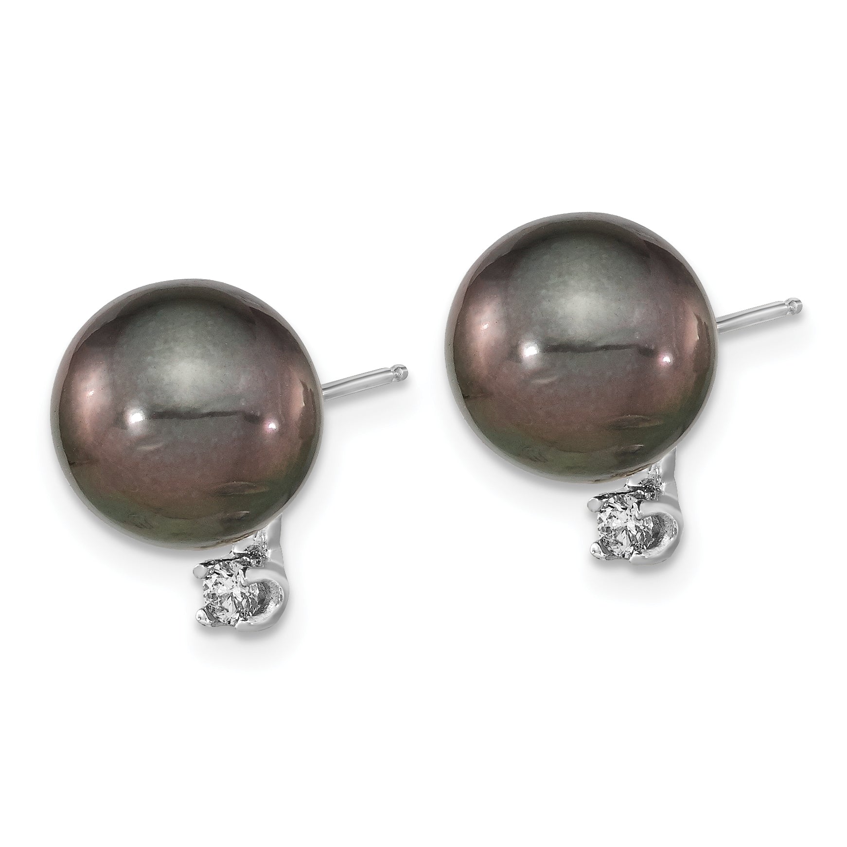 14k WG 9-10mm Rd Saltwater Cultured Tahitian Pearl .10ct Dia. Post Earring Secondary image