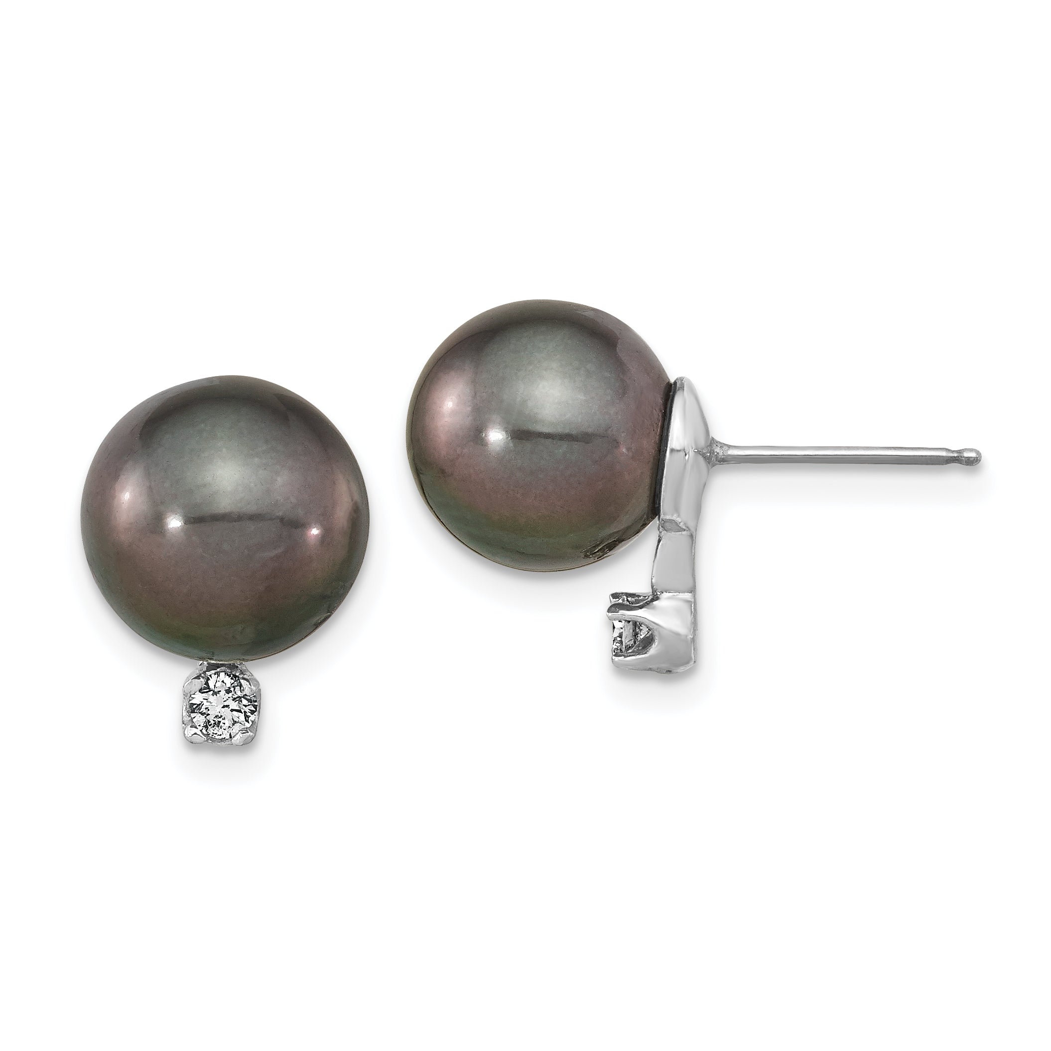 14k WG 9-10mm Rd Saltwater Cultured Tahitian Pearl .10ct Dia. Post Earring Main image