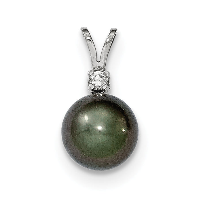 14K WG 9-10mm Round Saltwater Cultured Tahitian Pearl .05ct Dia. Pendant