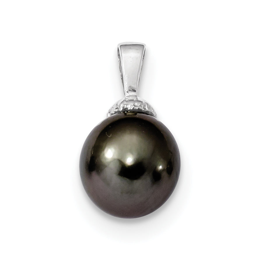 14K WG 10-11mm Black Round Saltwater Cultured Tahitian Pearl Pendant Main image