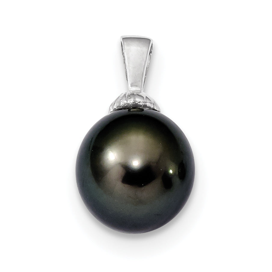 14K WG 11-12mm Black Round Saltwater Cultured Tahitian Pearl Pendant Main image