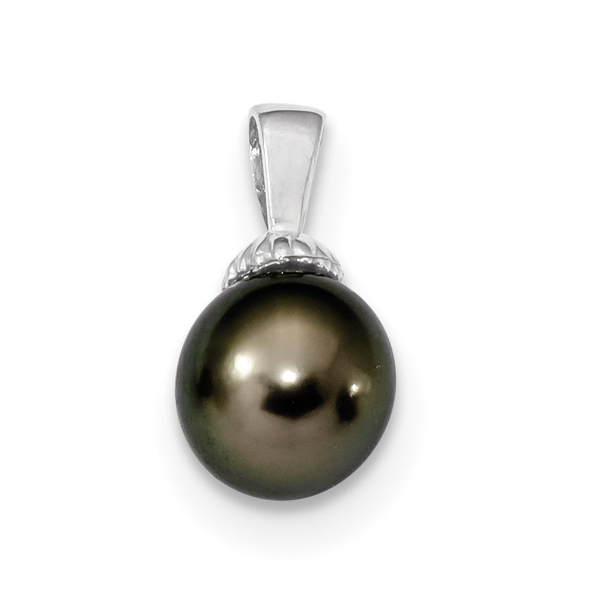 14K WG 9-10mm Black Round Saltwater Cultured Tahitian Pearl Pendant Main image