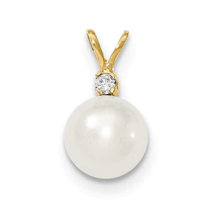 14K 9-10mm White Saltwater Culutured South Sea Pearl .05ct Diamond Pendant Main image