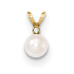 14K 5-6mm Round White Saltwater Akoya Cultured Pearl Diamond Pendant