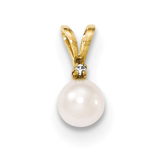 14K 6-7mm Round White Saltwater Akoya Cultured Pearl Diamond Pendant