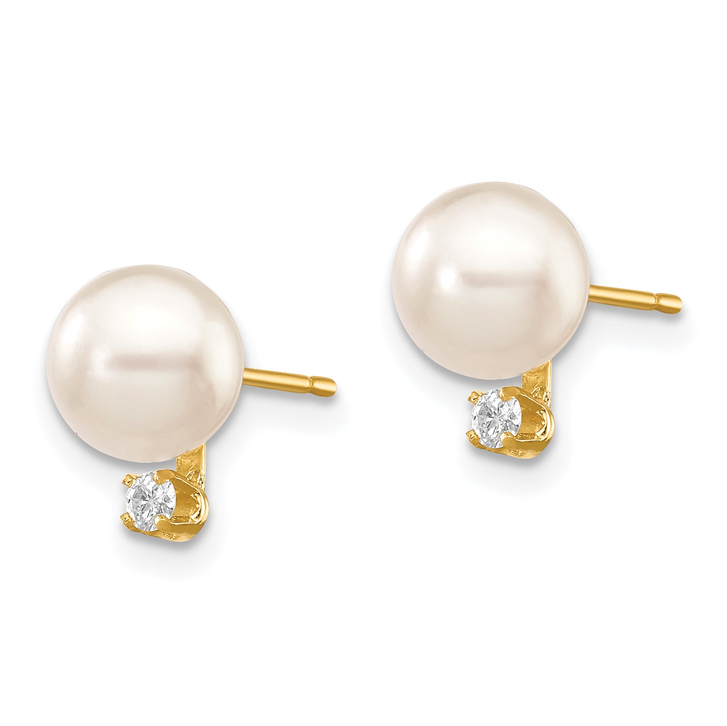 14k 6-7mm White Round Saltwater Akoya Cultured Pearl Diamond Post Earrings Secondary image