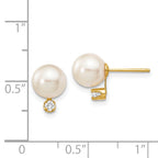 14k 7-8mm White Round Saltwater Akoya Cultured Pearl Diamond Post Earrings