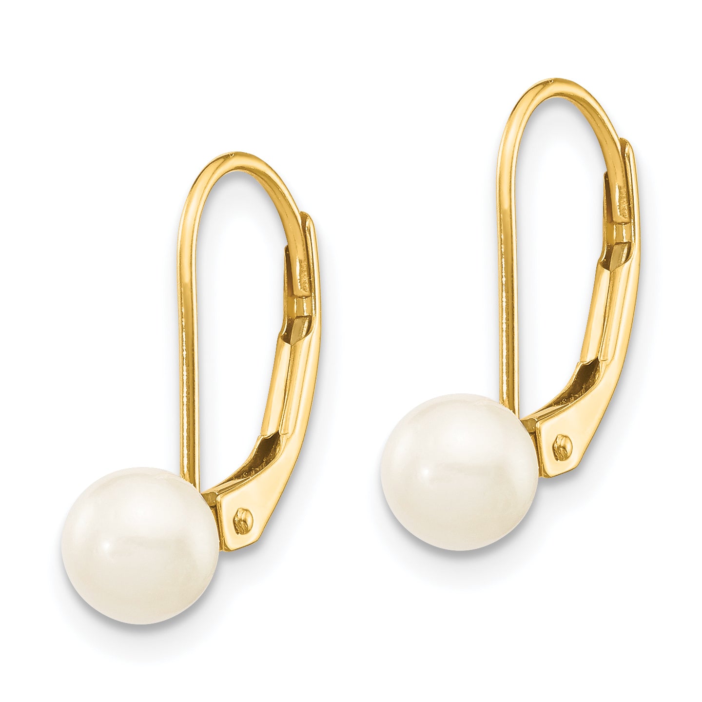 14k 5-6mm White Round Saltwater Akoya Cultured Pearl Leverback Earrings