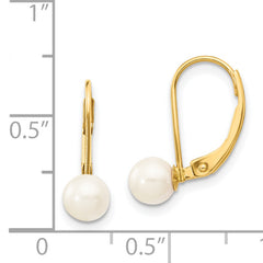 14k 5-6mm White Round Saltwater Akoya Cultured Pearl Leverback Earrings