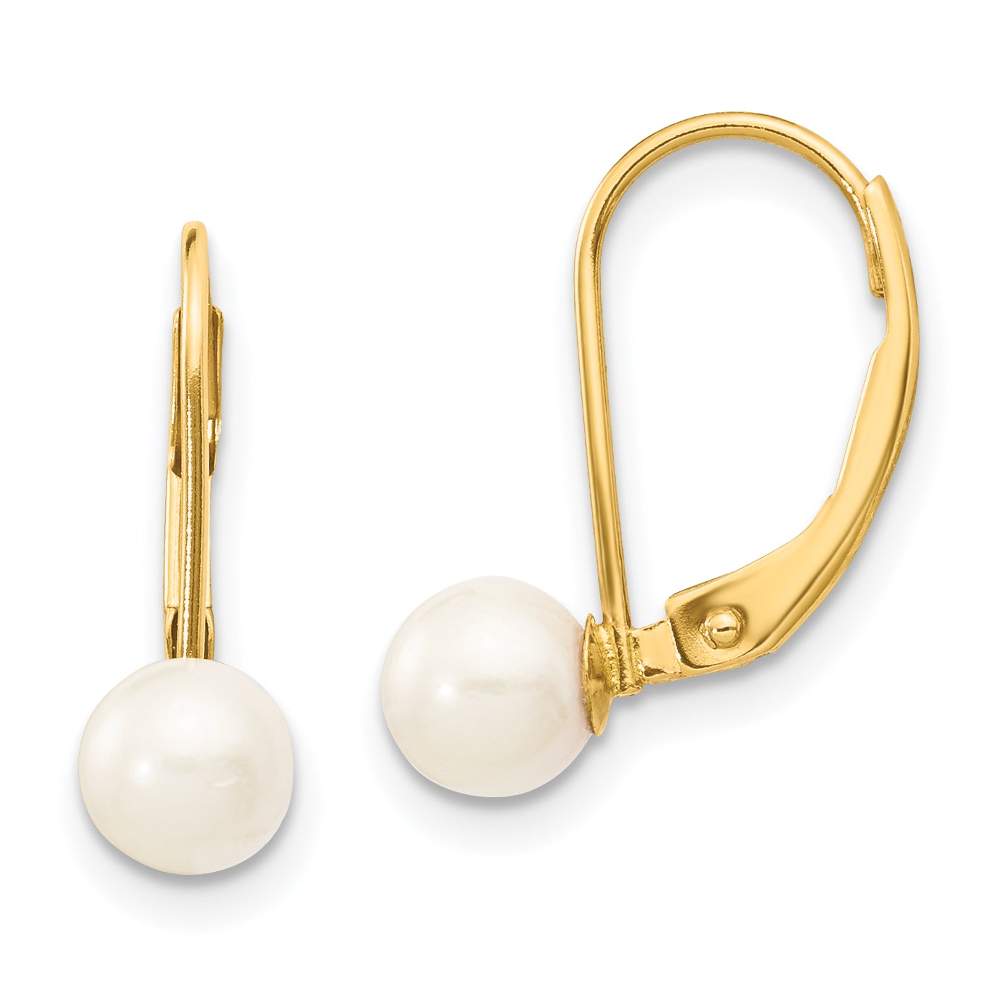 14k 5-6mm White Round Saltwater Akoya Cultured Pearl Leverback Earrings