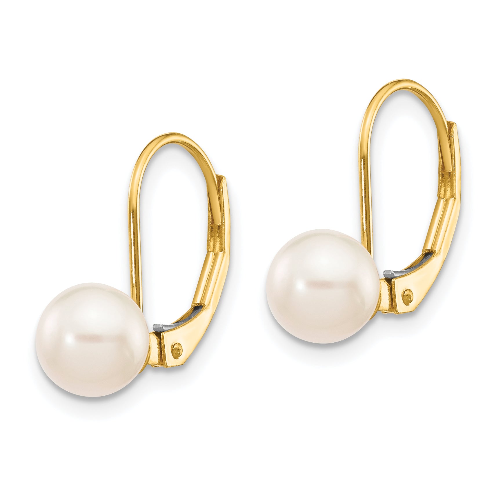 14k 6-7mm White Round Saltwater Akoya Cultured Pearl Leverback Earrings Secondary image