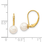 14k 6-7mm White Round Saltwater Akoya Cultured Pearl Leverback Earrings