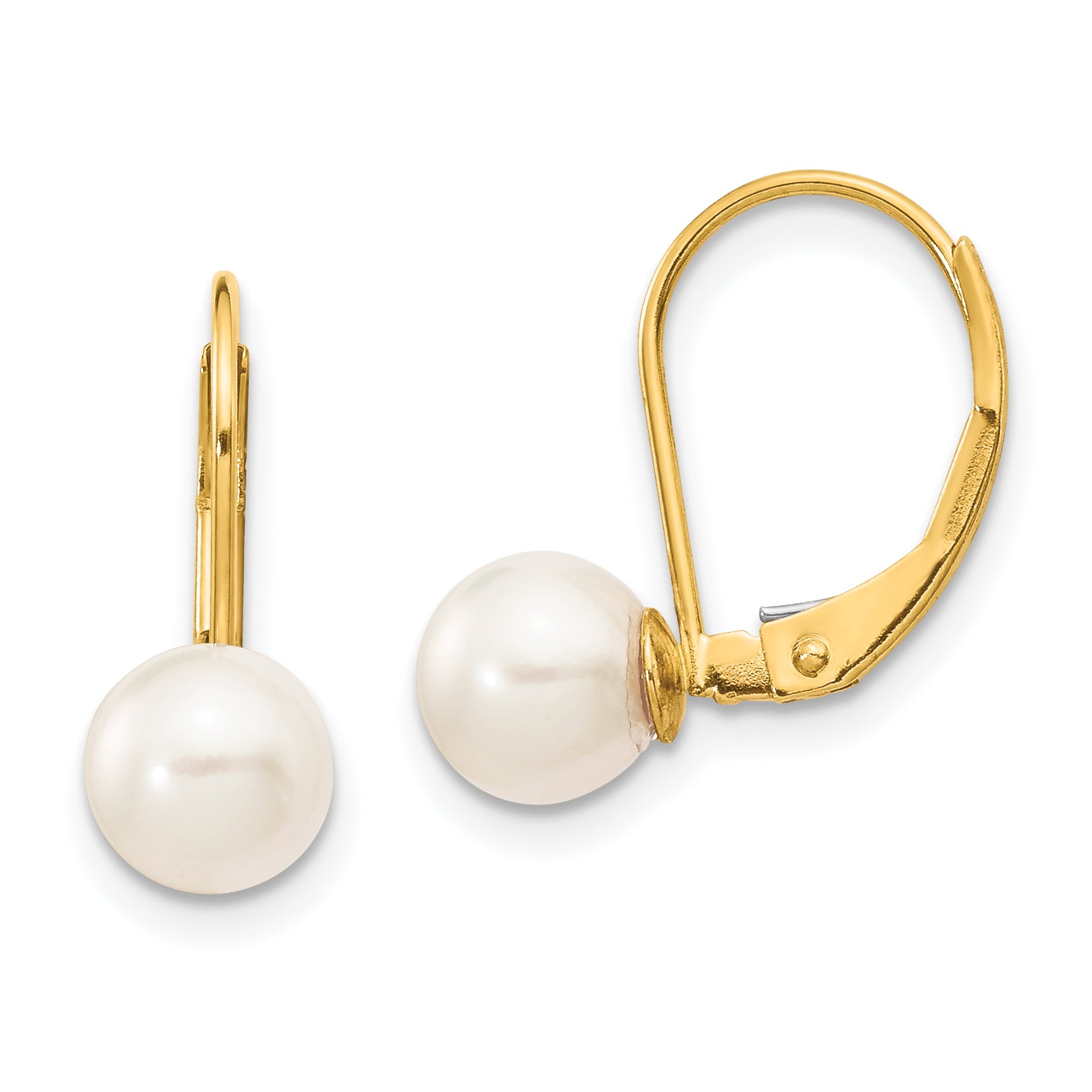 14k 6-7mm White Round Saltwater Akoya Cultured Pearl Leverback Earrings Main image