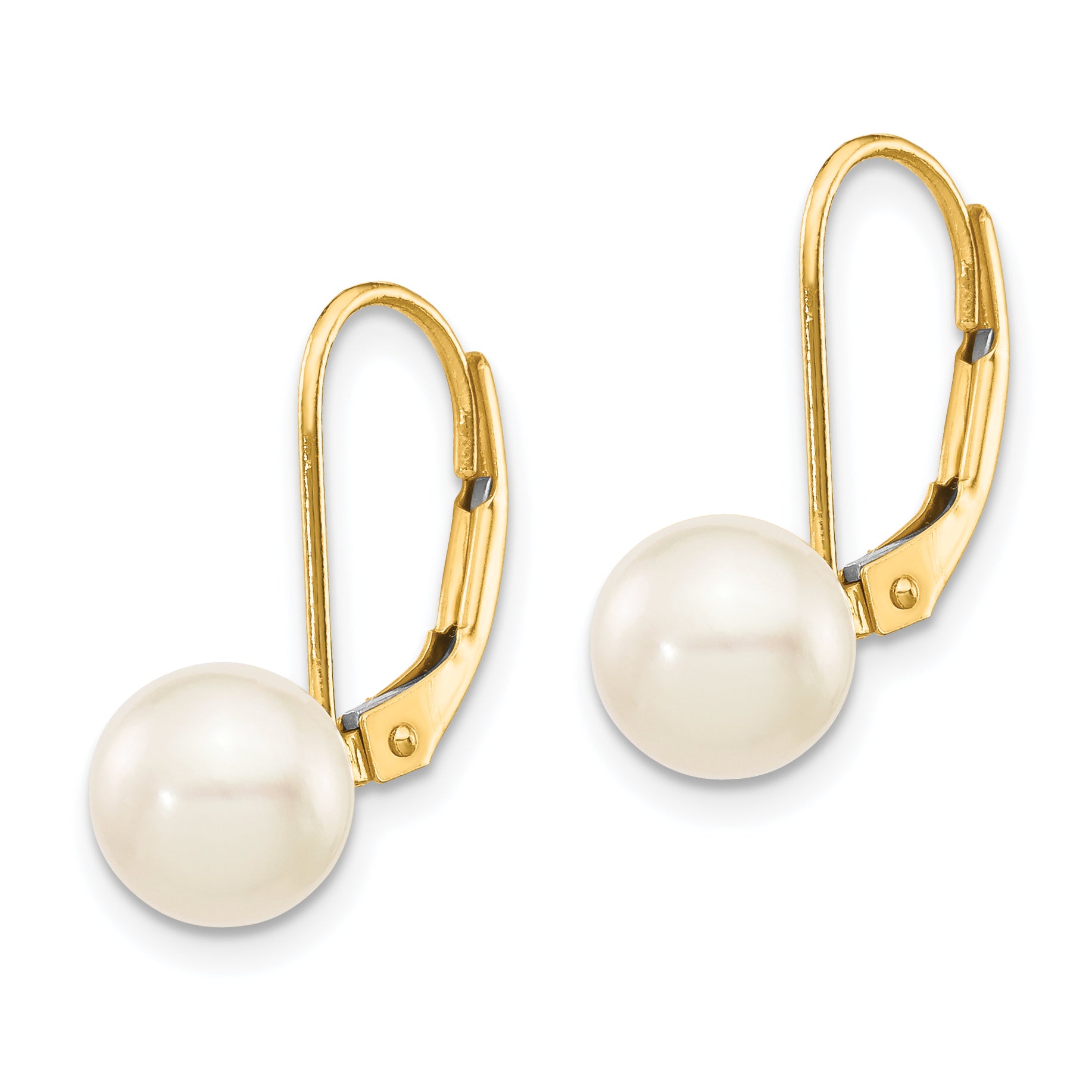 14k 7-8mm White Round Saltwater Akoya Cultured Pearl Leverback Earrings Secondary image