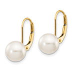 14k 8-9mm White Round Saltwater Akoya Cultured Pearl Leverback Earrings