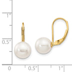 14k 8-9mm White Round Saltwater Akoya Cultured Pearl Leverback Earrings