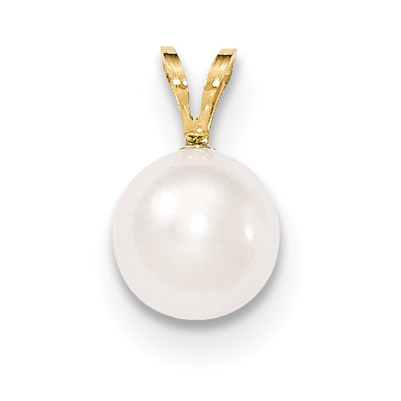 14K Gold 8-9mm Round White Saltwater Akoya Cultured Pearl Pendant