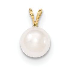 14K Gold 8-9mm Round White Saltwater Akoya Cultured Pearl Pendant