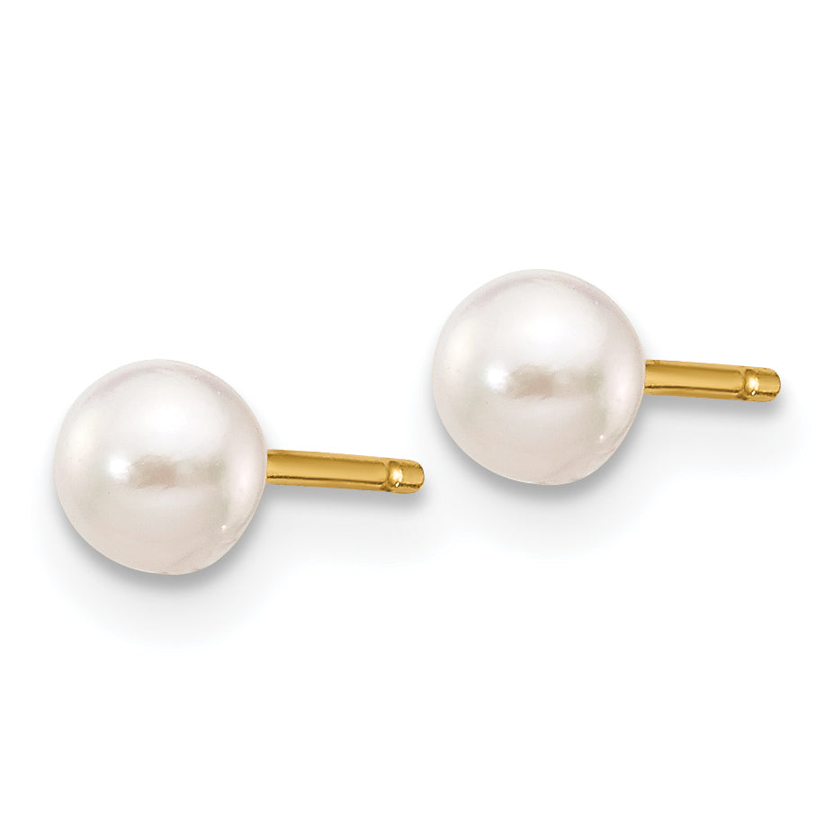 14k 3-4mm Round White Saltwater Akoya Cultured Pearl Stud Post Earrings Secondary image