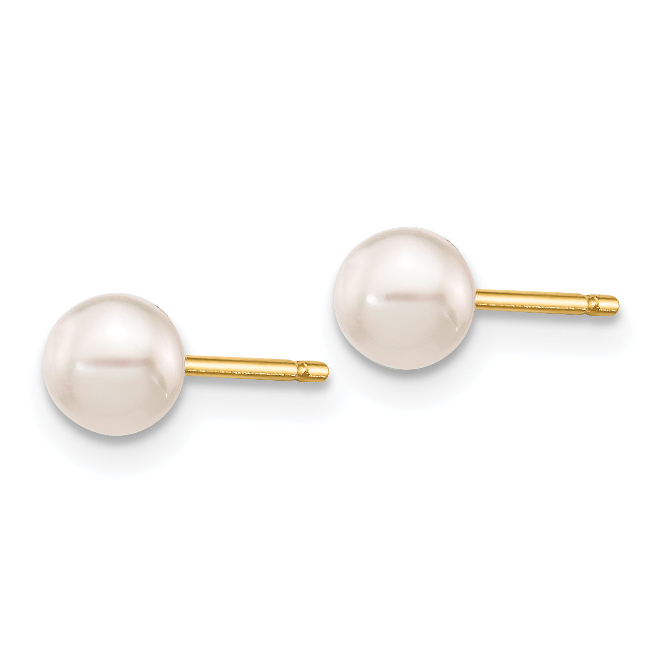 14k 4-5mm Round White Saltwater Akoya Cultured Pearl Stud Post Earrings