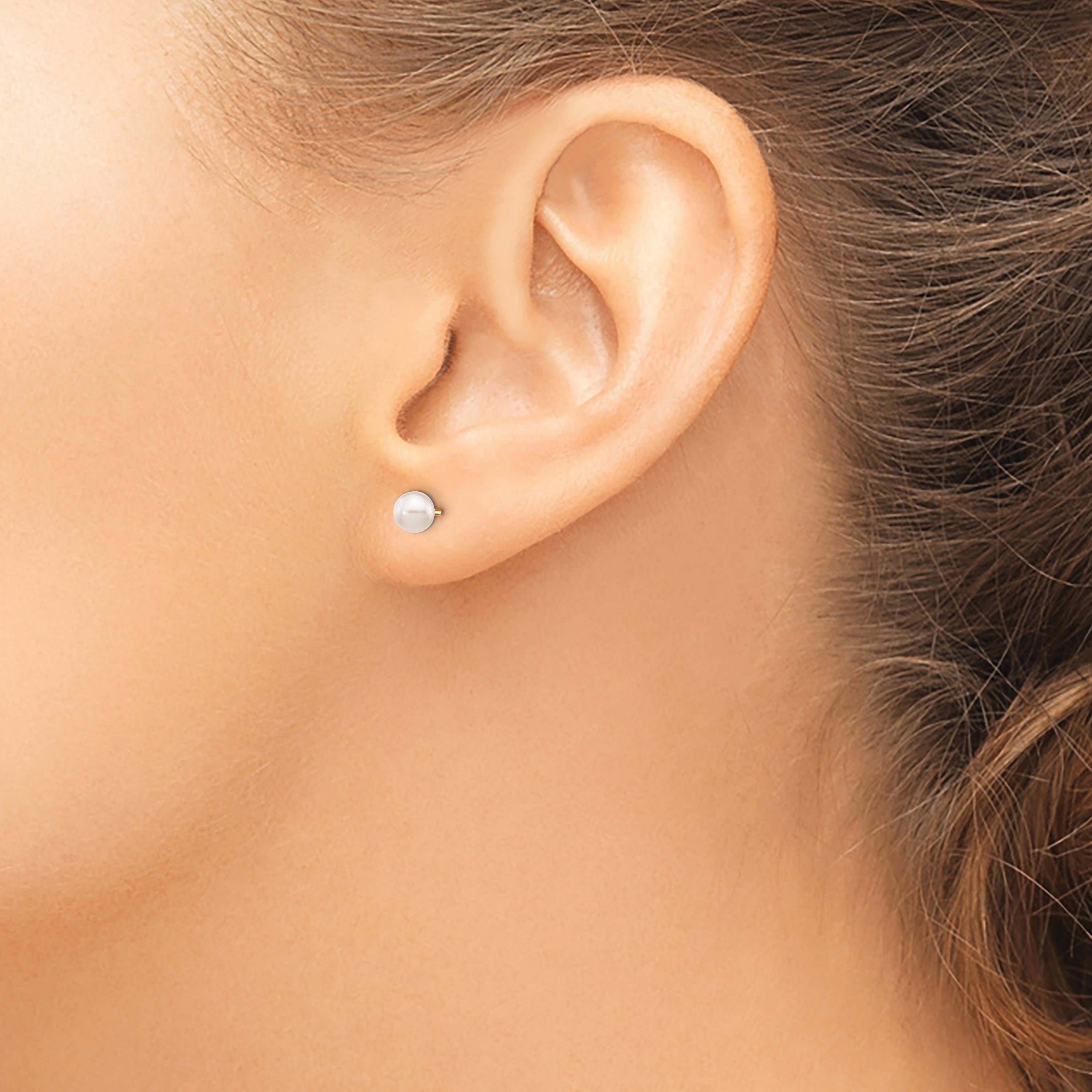 14k 4-5mm Round White Saltwater Akoya Cultured Pearl Stud Post Earrings