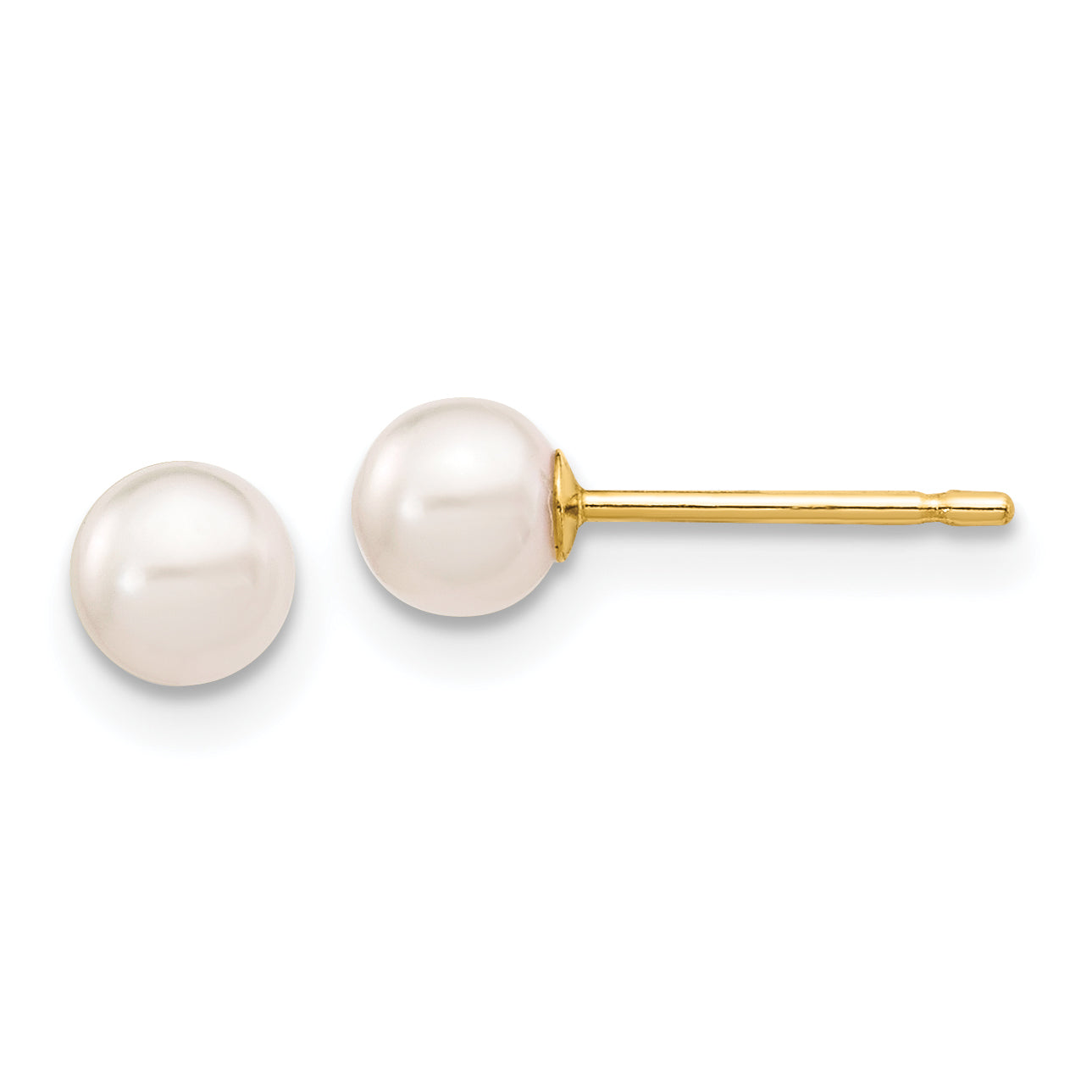 14k 4-5mm Round White Saltwater Akoya Cultured Pearl Stud Post Earrings Main image