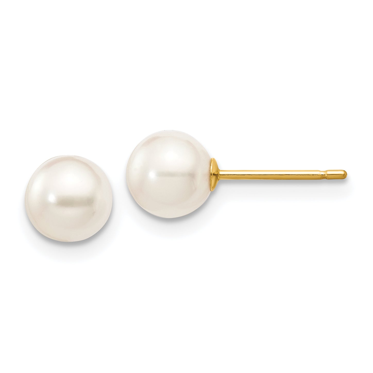 14k 5-6mm Round White Saltwater Akoya Cultured Pearl Stud Post Earrings Main image
