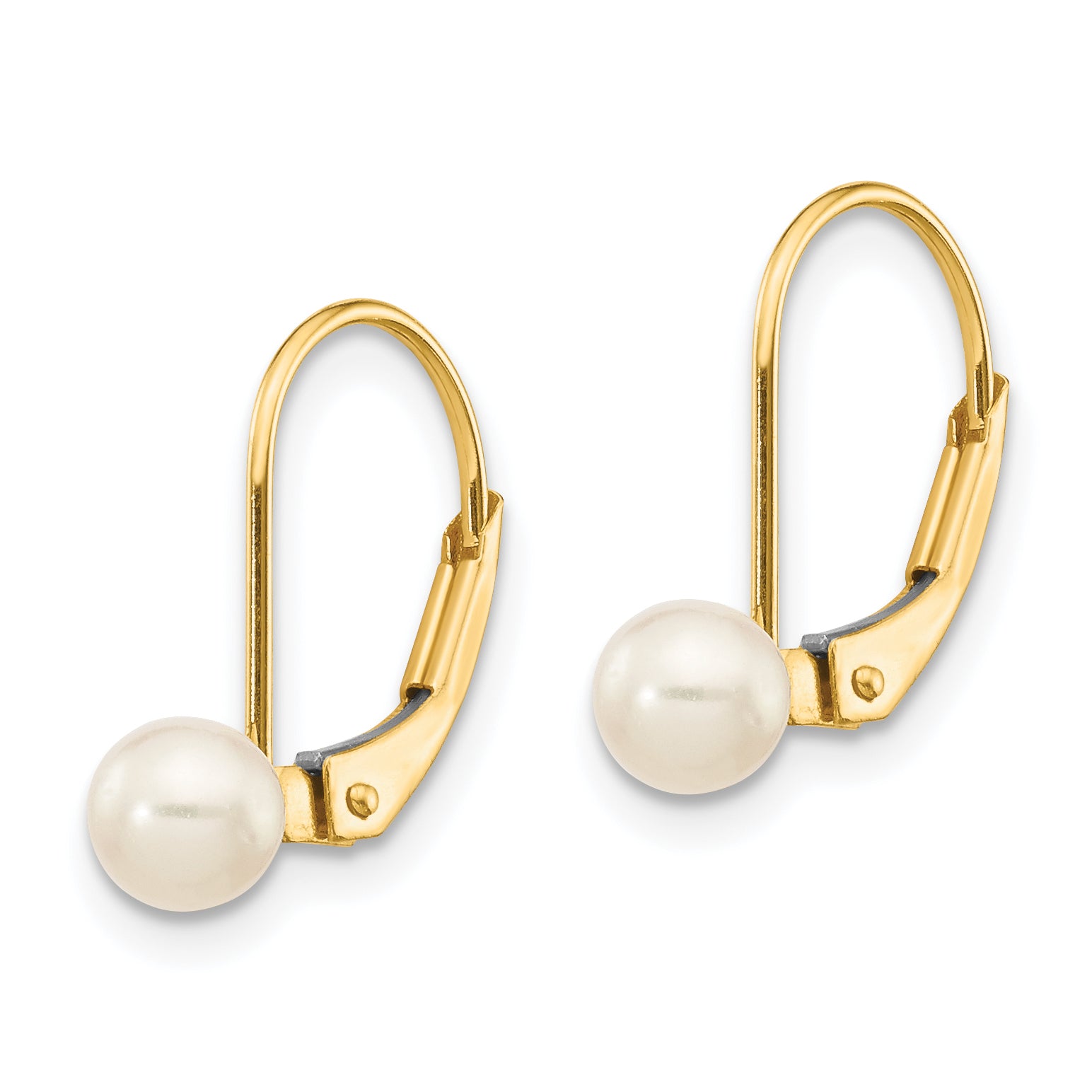 14k 4-5mm White Round Freshwater Cultured Pearl Leverback Earrings