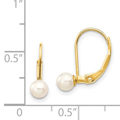 14k 4-5mm White Round Freshwater Cultured Pearl Leverback Earrings