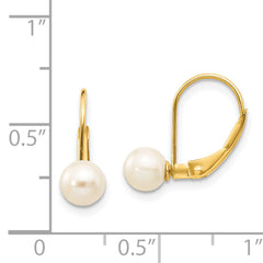 14k 5-6mm White Round Freshwater Cultured Pearl Leverback Earrings