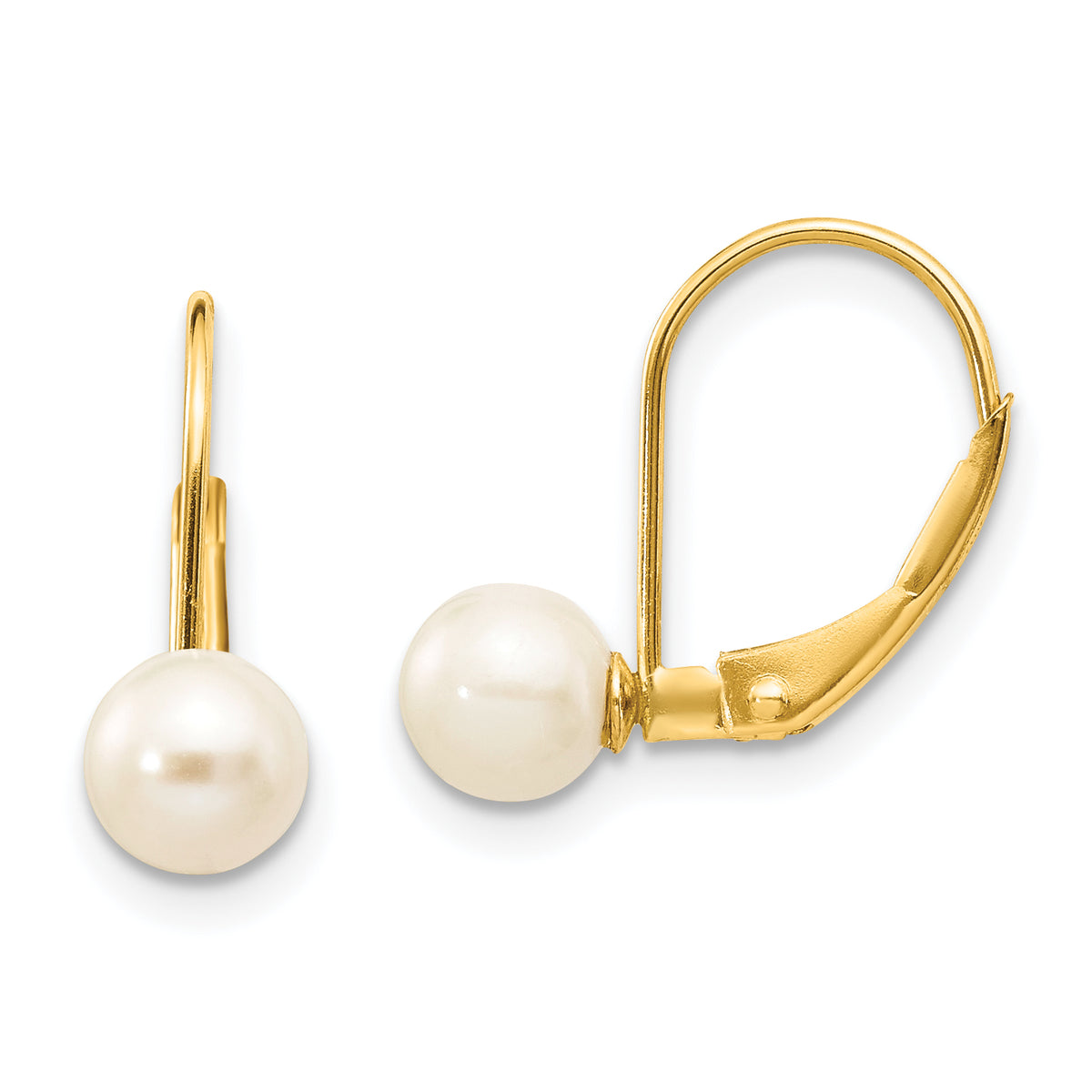 14k 5-6mm White Round Freshwater Cultured Pearl Leverback Earrings