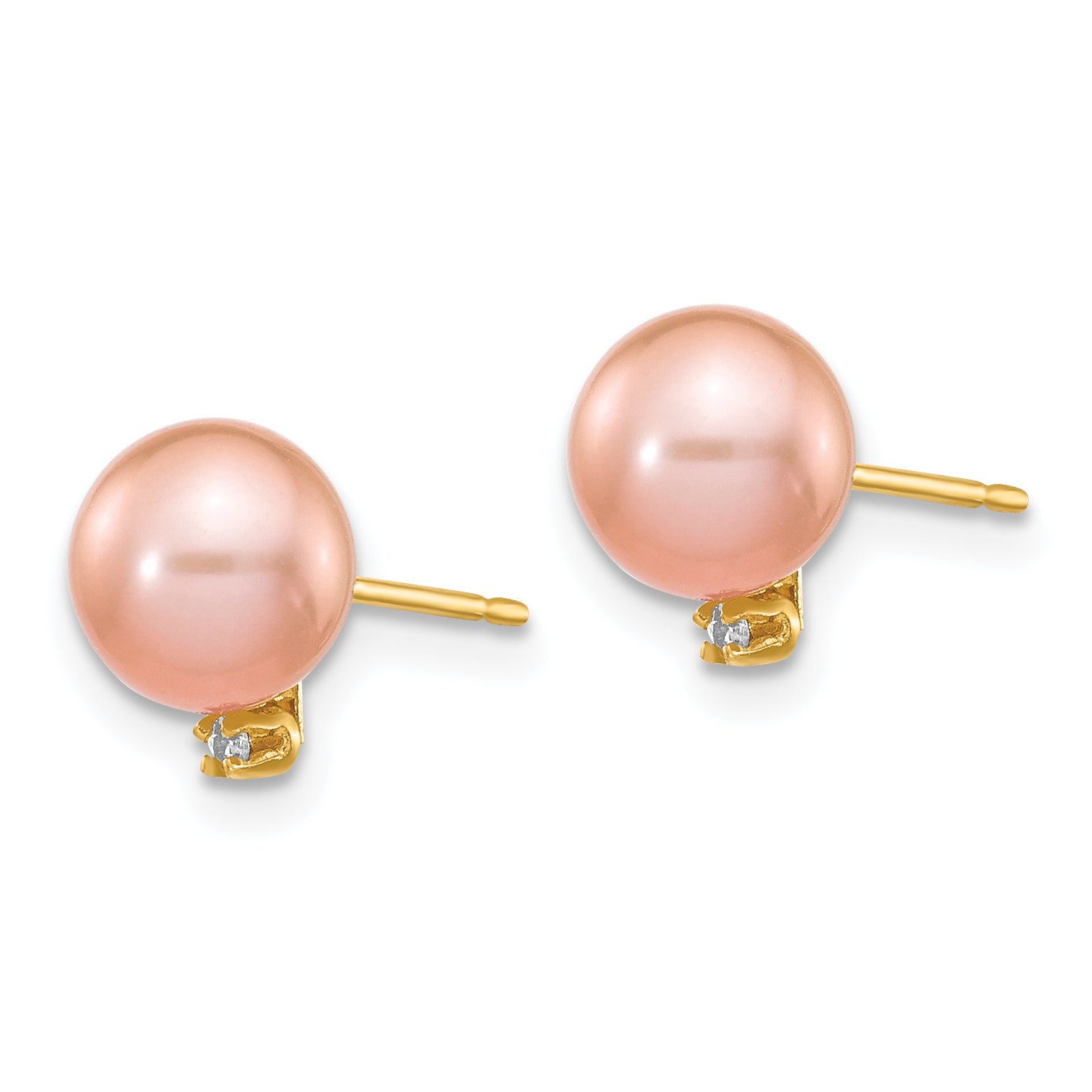 14k 5-6mm Pink Round Freshwater Cultured Pearl .02ct Diamond Post Earrings Secondary image