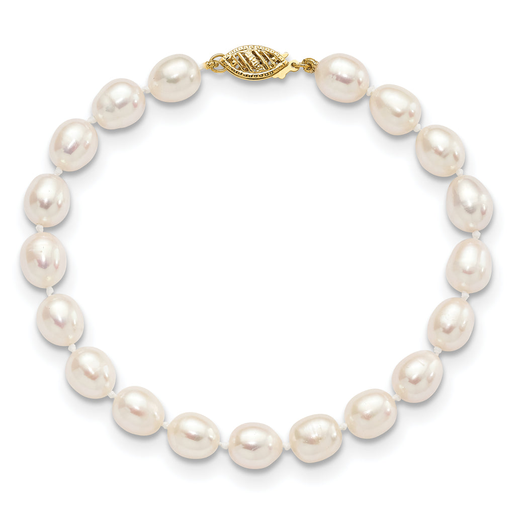 14k 7-8mm White Rice Freshwater Cultured Pearl Bracelet