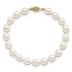 14k 7-8mm White Rice Freshwater Cultured Pearl Bracelet