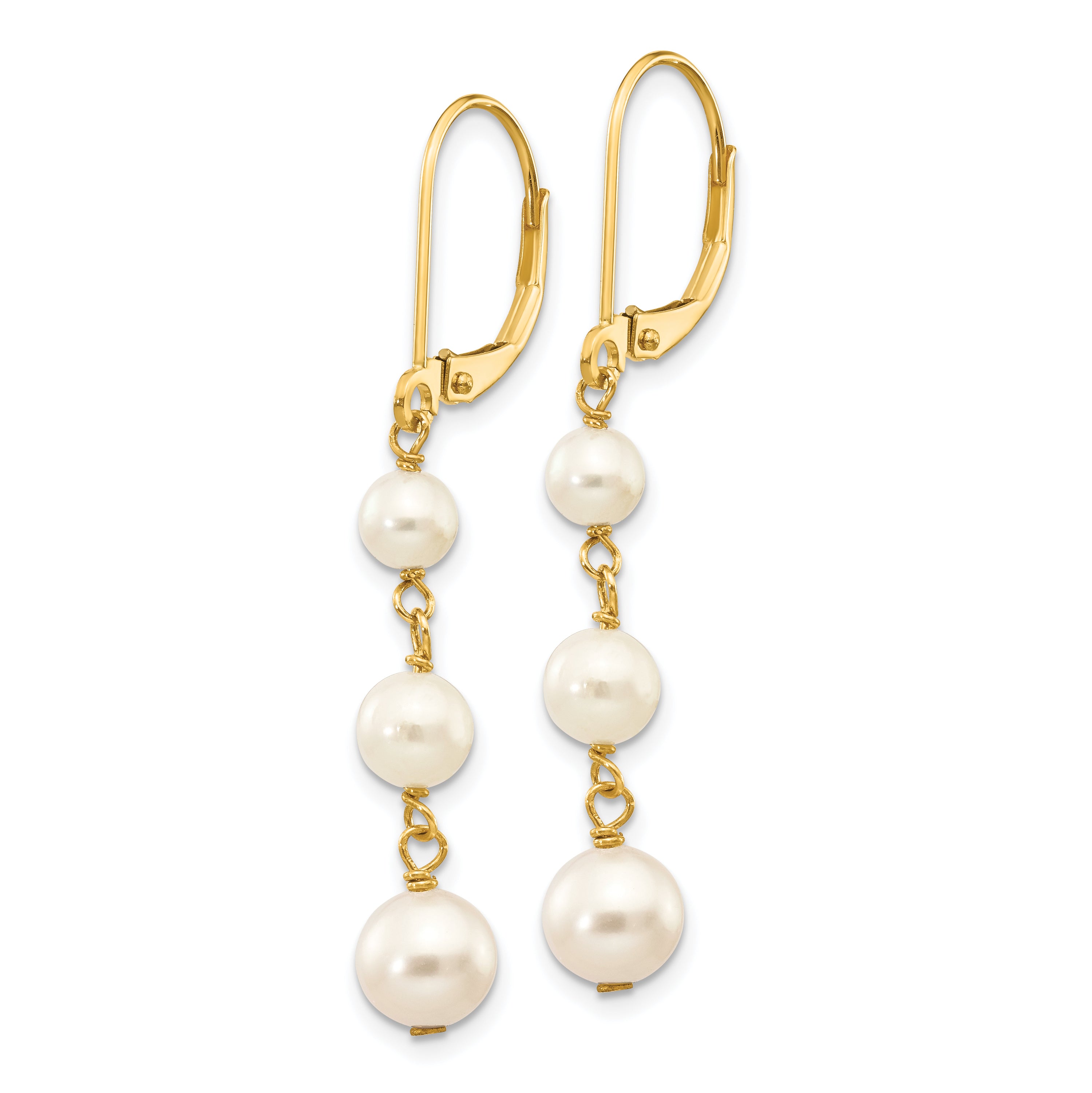 14k 4-6mm White Semi-round FW Cultured Pearl Gaduated Leverback Earrings