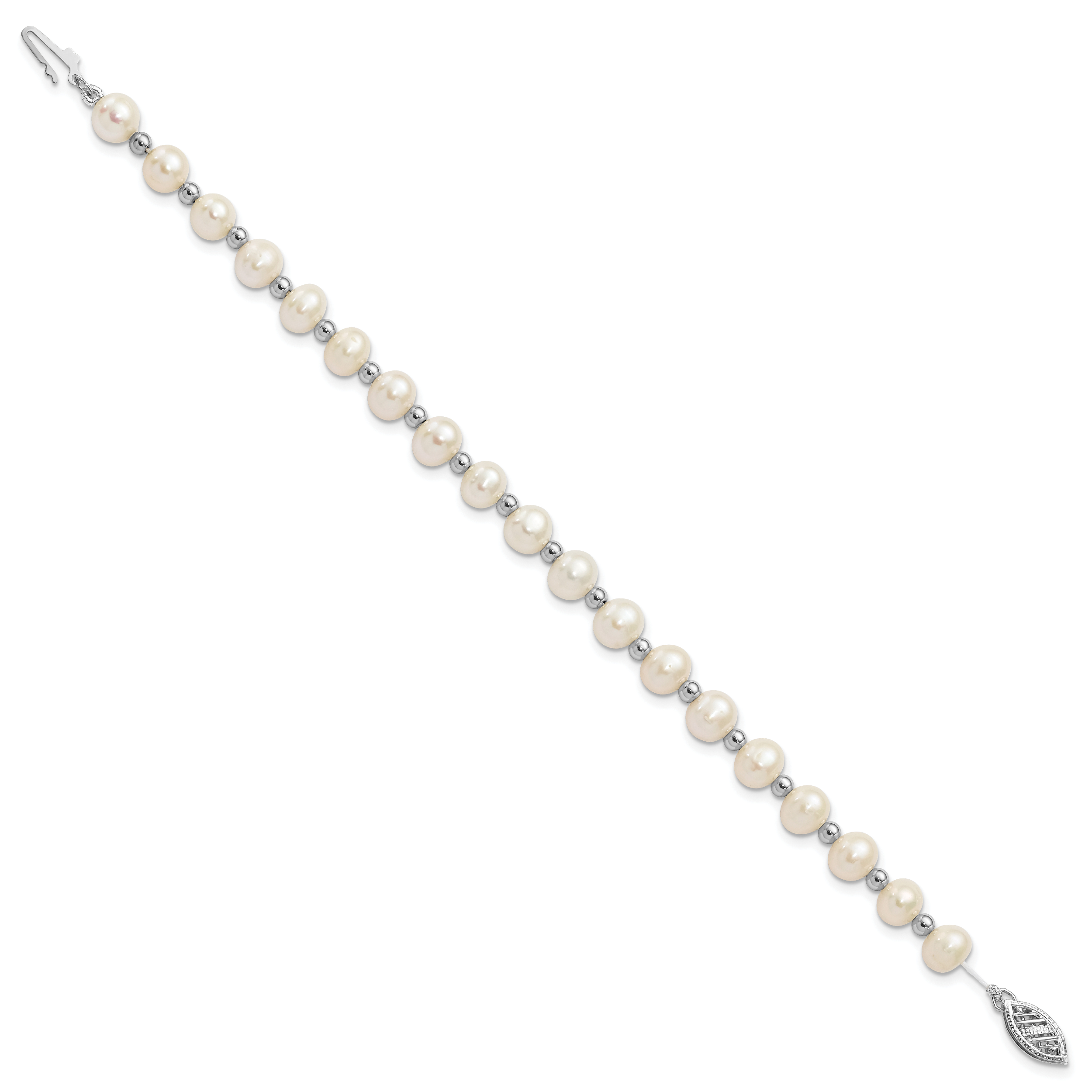 14k White Gold 6-7mm White Near Round FW Cultured Pearl Bead Bracelet Secondary image