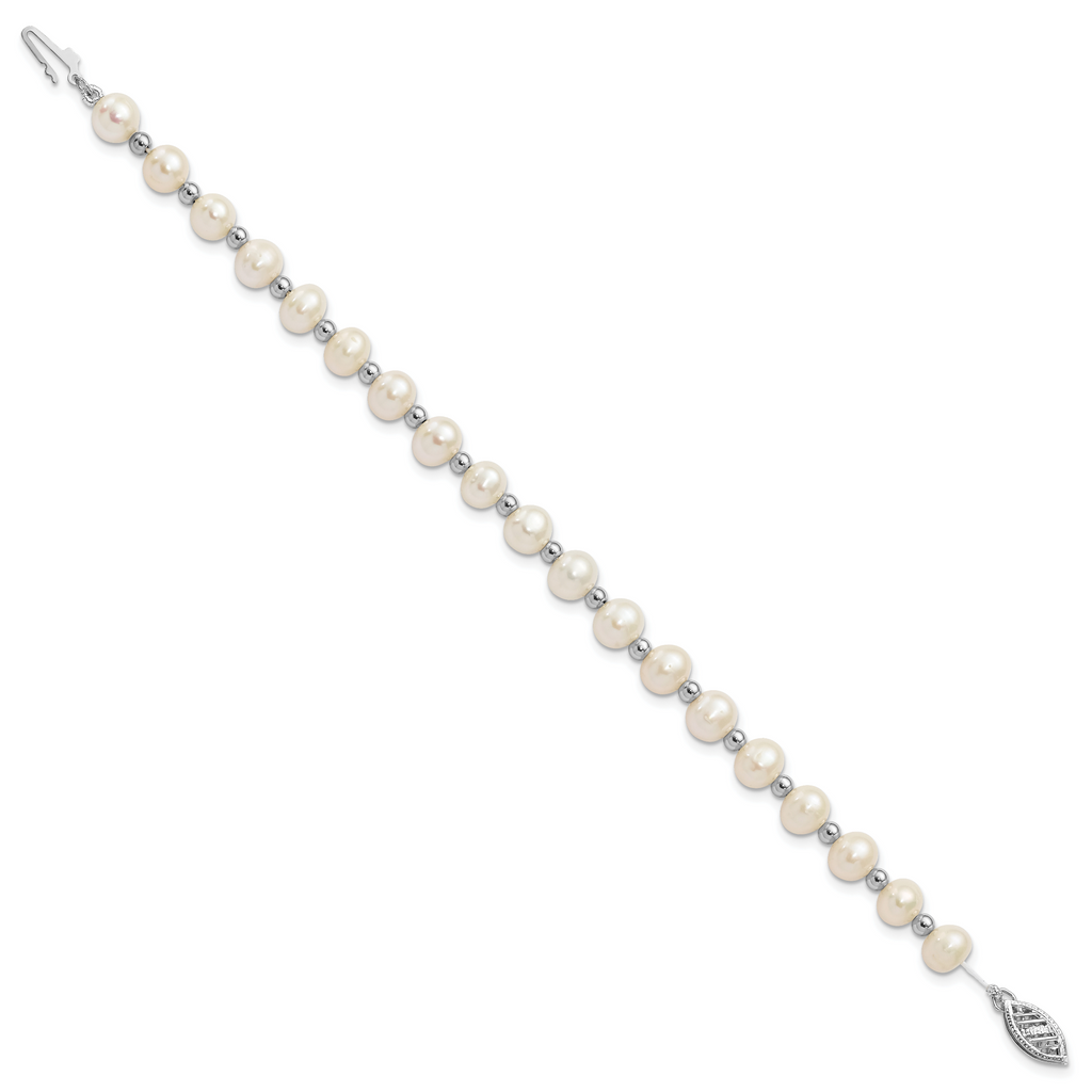 14k White Gold 6-7mm White Near Round FW Cultured Pearl Bead Bracelet