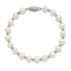 14k White Gold 6-7mm White Near Round FW Cultured Pearl Bead Bracelet