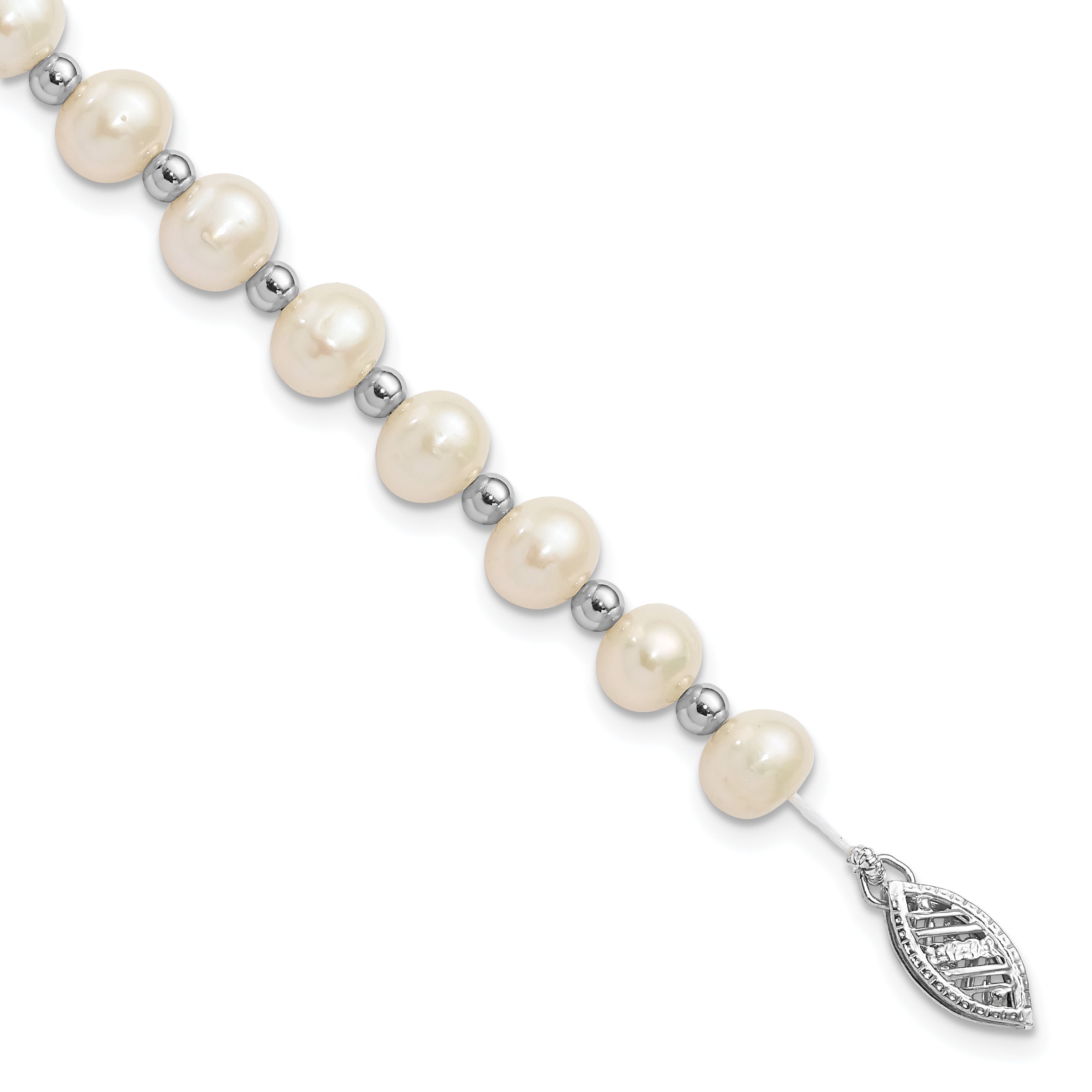 14k White Gold 6-7mm White Near Round FW Cultured Pearl Bead Bracelet Main image
