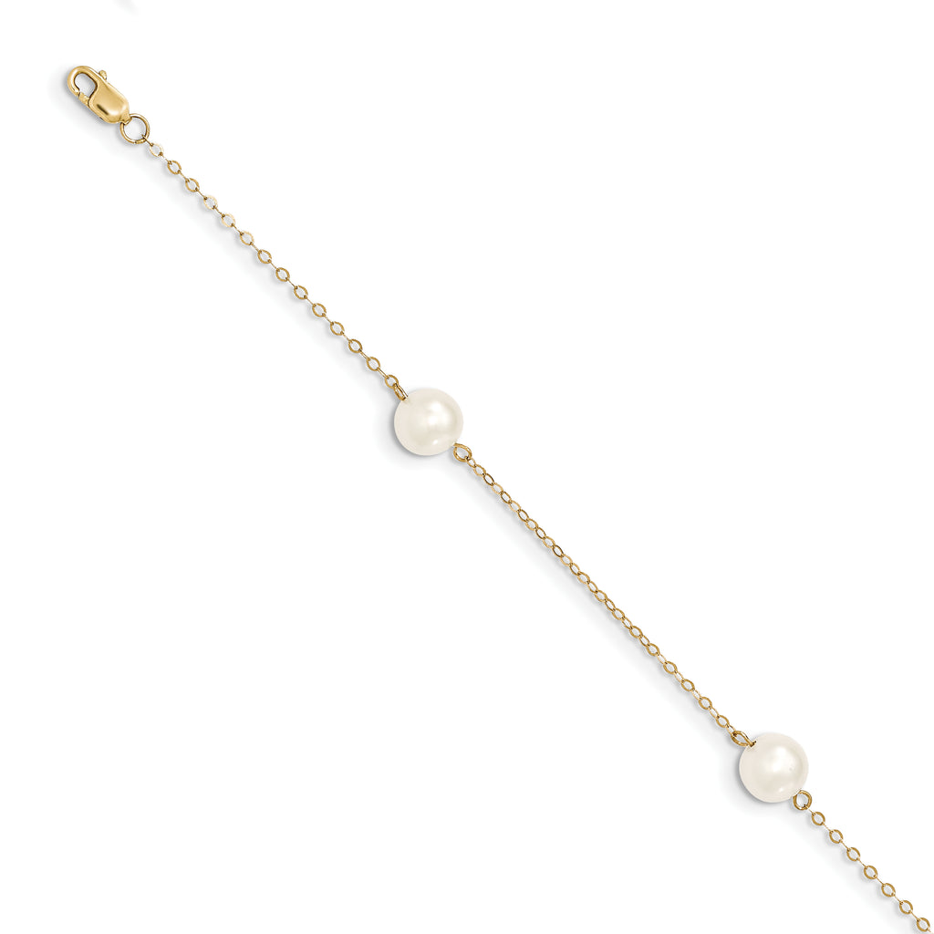 14K 7-8mm White Near Round Freshwater Cultured Pearl 3-station Bracelet