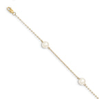 14K 7-8mm White Near Round Freshwater Cultured Pearl 3-station Bracelet