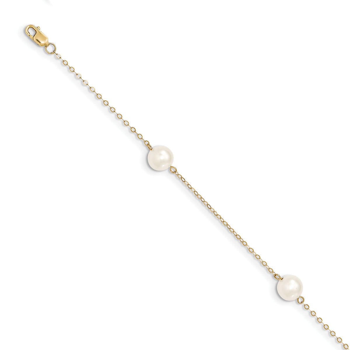 14K 7-8mm White Near Round Freshwater Cultured Pearl 3-station Bracelet