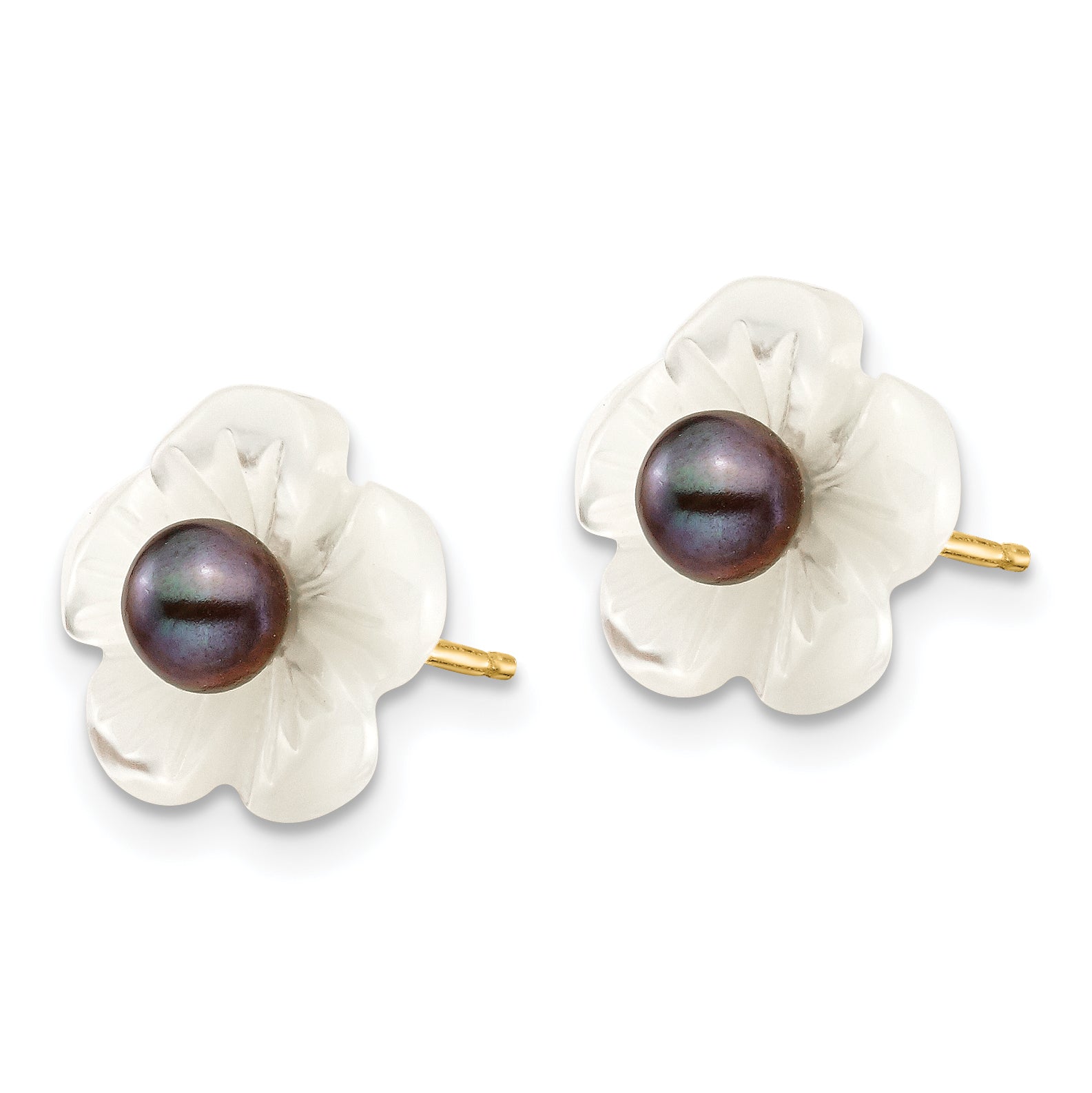 14k 3-4mm Black FW Cultured Pearl w/10 mm MOP Flower Post Earrings Secondary image