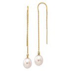 14k 7-8mm White Rice Freshwater Cultured Pearl Dangle Threader Earrings