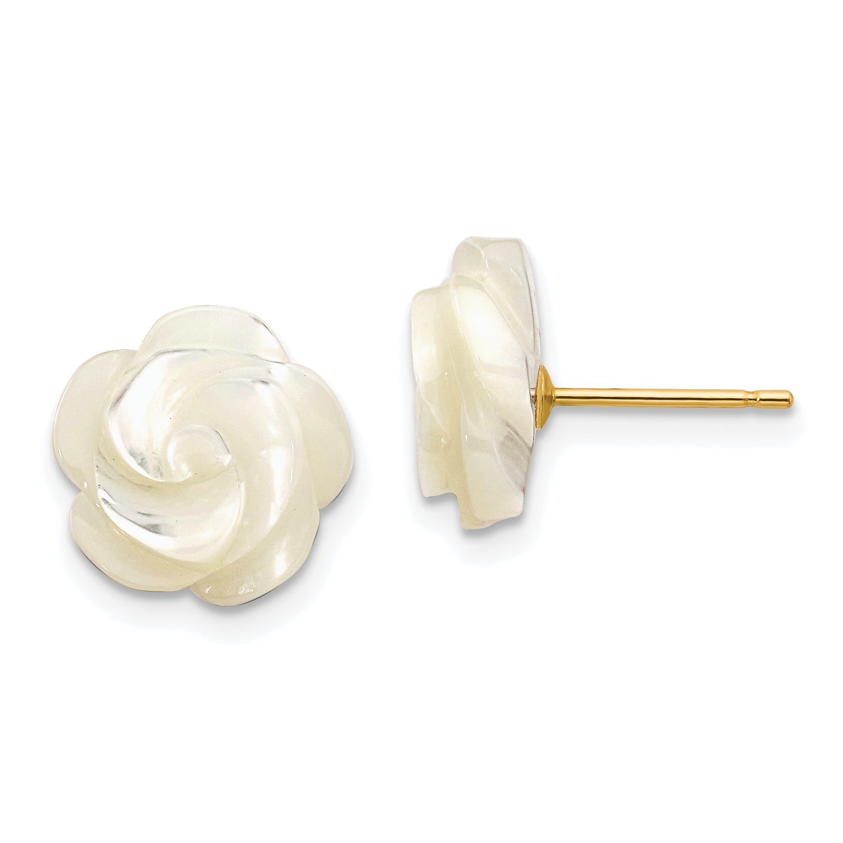 14k 10mm White Mother of Pearl Flower Design Post Stud Earrings Main image