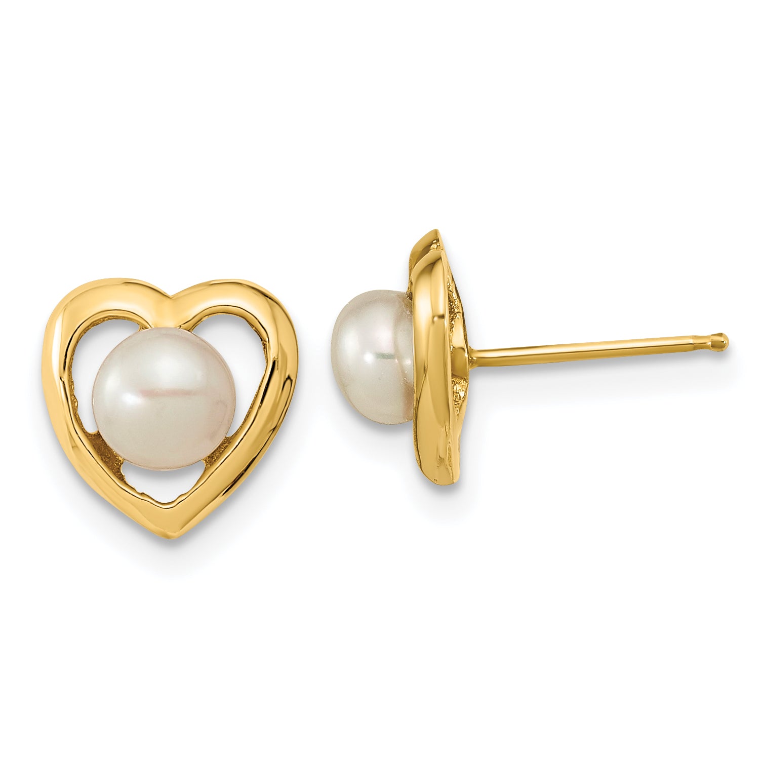 14k 4-5mm White Button Freshwater Cultured Pearl Post Earrings